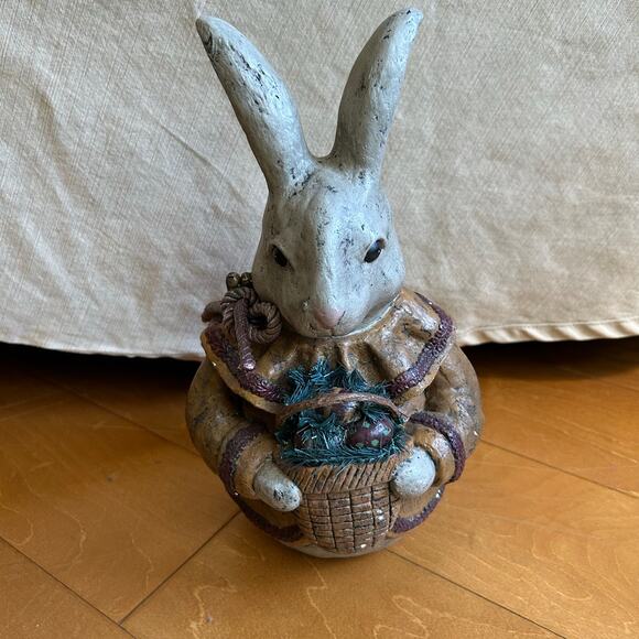 Vintage Deborah Graham Paper Mache Bunny Rabbit Basket Primitive Signed 12” - Picture 1 of 10